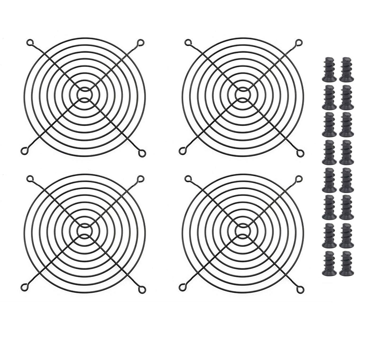 4 Pack Black 140mm Fan Grill Guards with Screws for Desktop Computer Cooling