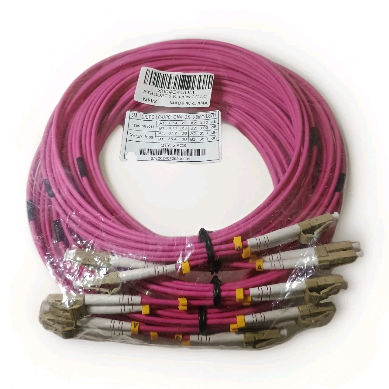BTBGOET Fiber Patch Cable 3M LC/UPC-LC/UPC OM4 LSZH 5Pk