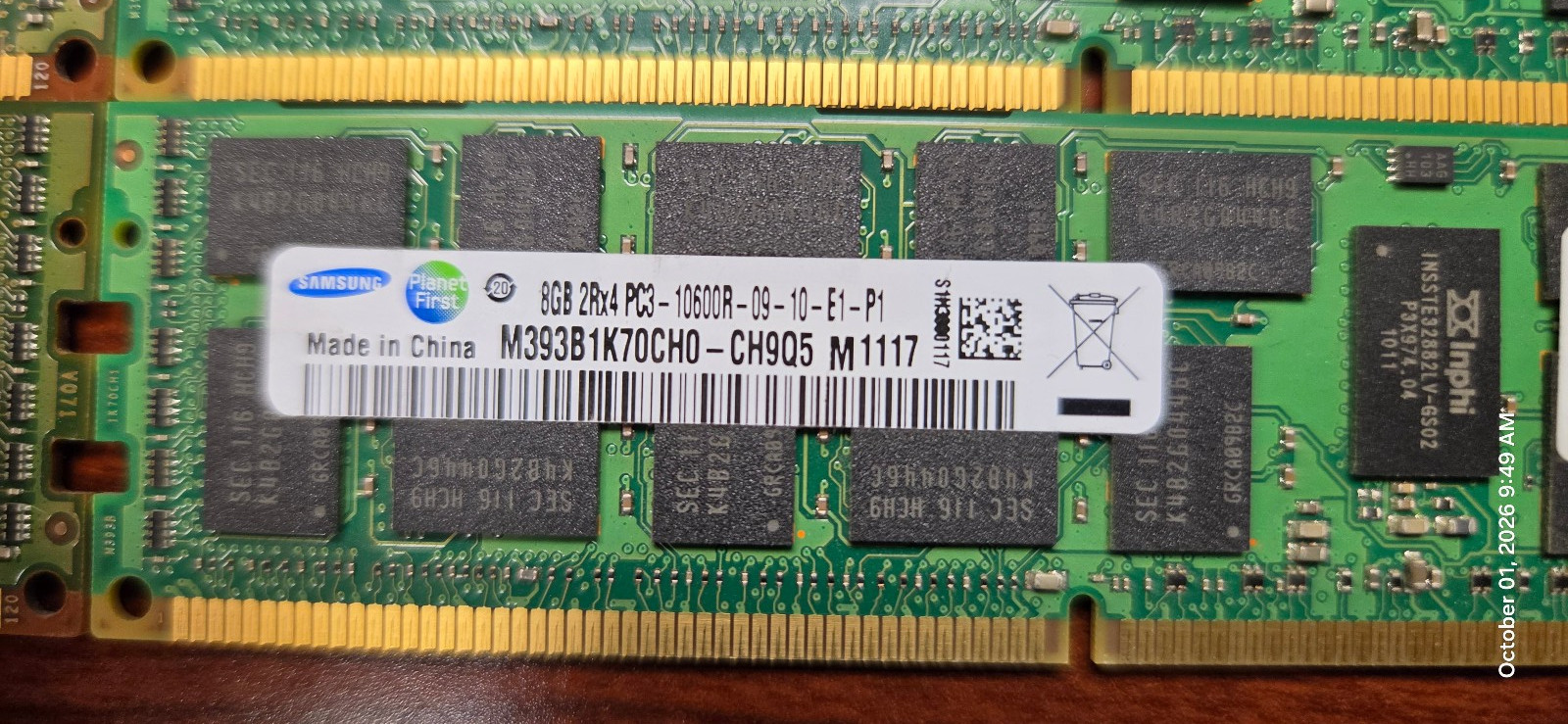 Samsung 8GB PC3-10600R (DDR3-1333) Memory (M393B1K70CH0-CH9Q5) HP 500205-071