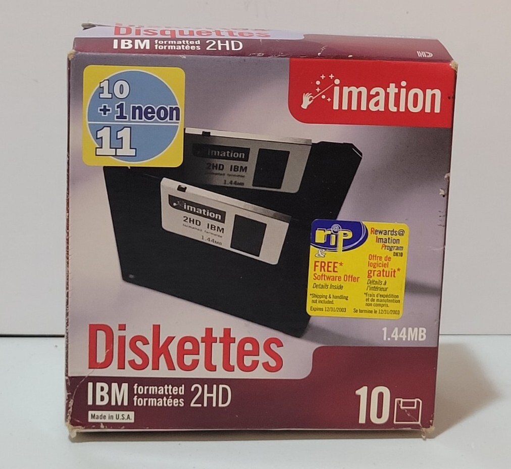 RARE 3M Imation 12881 3.5in Floppy Disk 10+1 NEON 11 Pack New Sealed Package