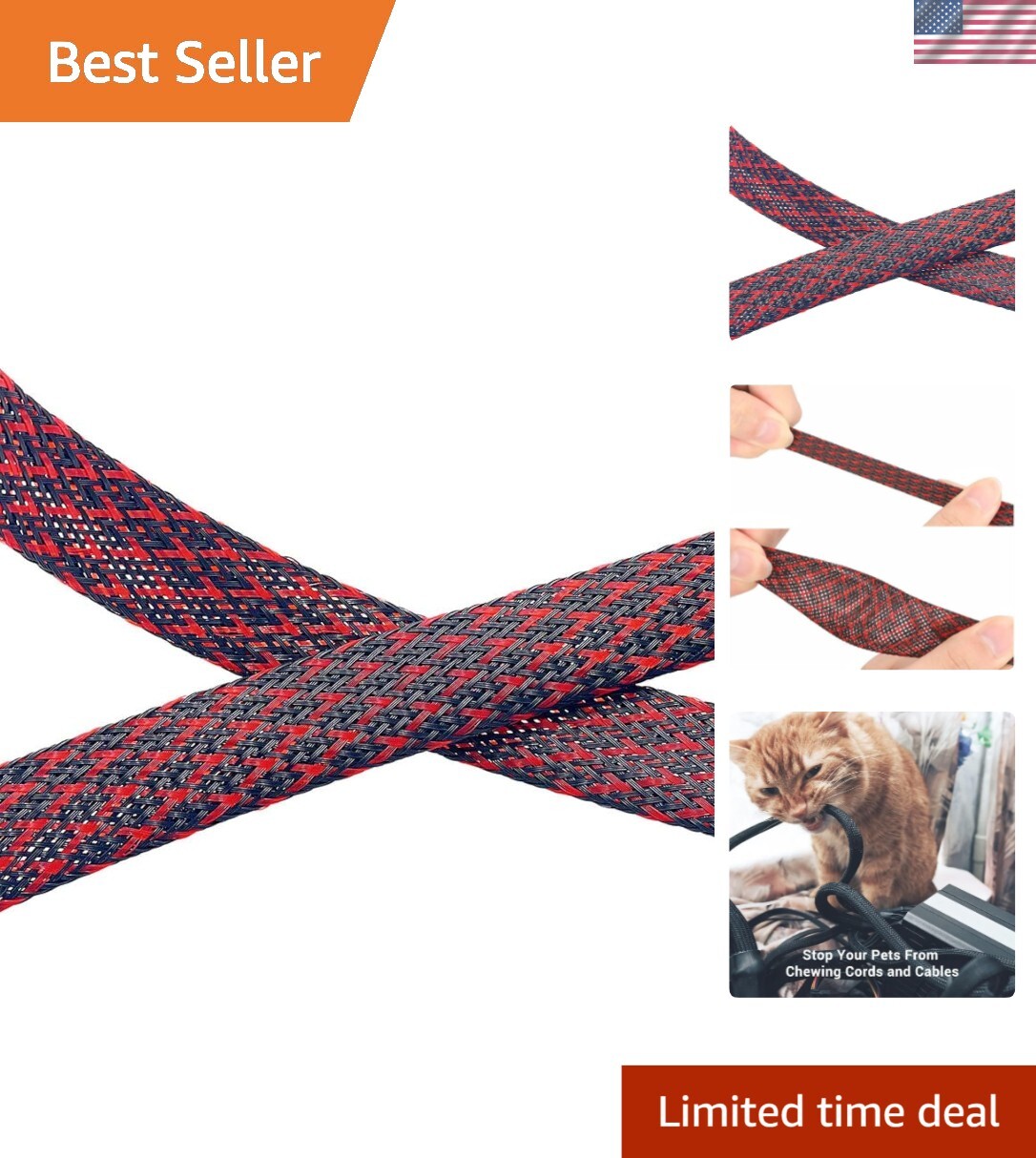 Versatile 25Ft Braided Cable Sleeve - Ideal Wire Loom for Home & Automotive