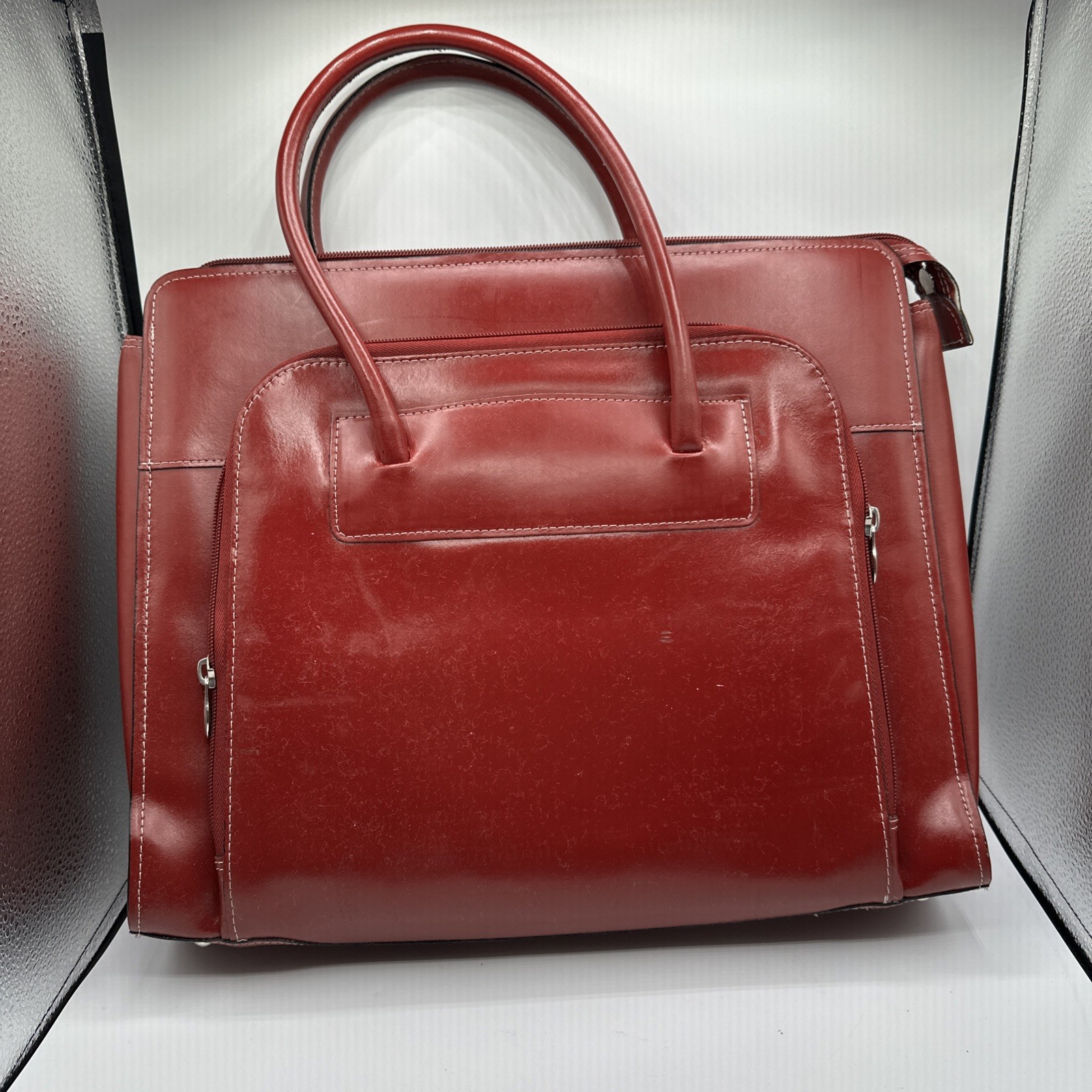 McKlein USA Deep Brown/ Red 15.6" Laptop Tablet Briefcase Case No Shoulder Strap