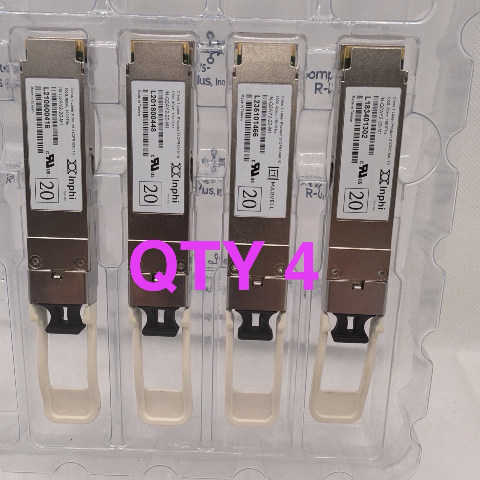 Qty 4 Marvell INPHI INQ2AY220M1 100G 80KM 1920THz TRANSCEIVER MODULE G2U
