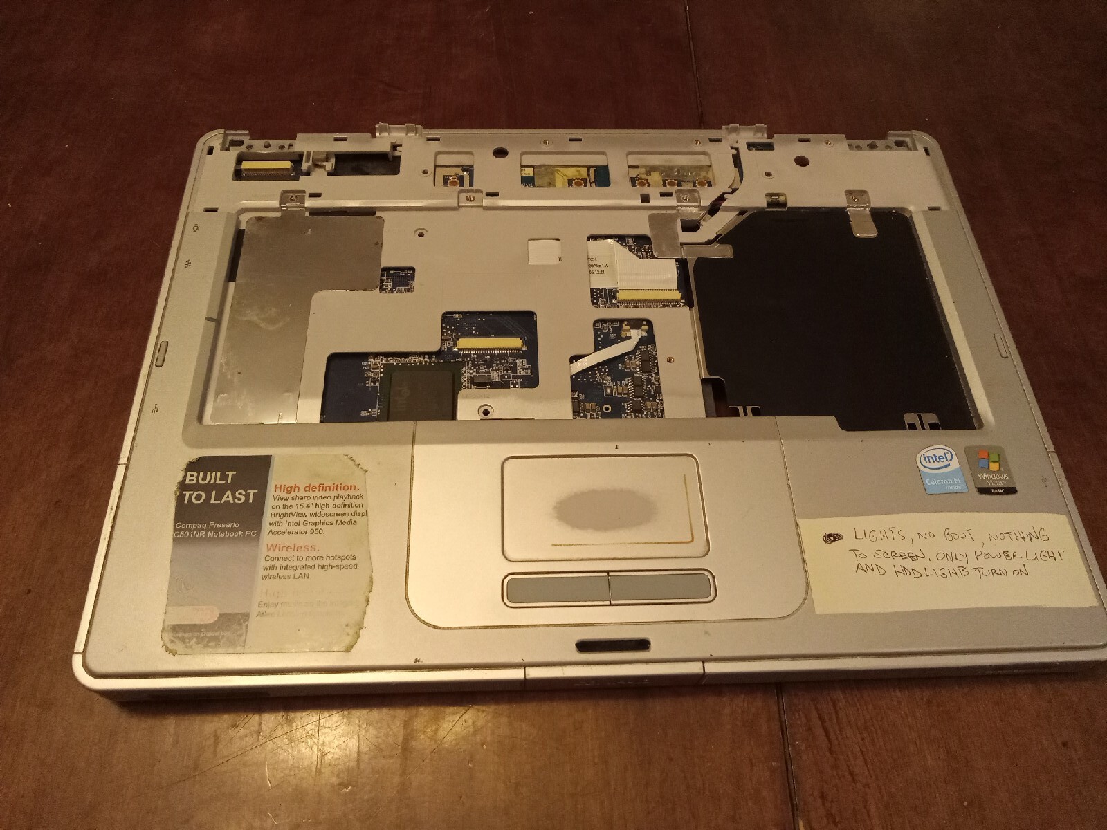 Laptop Part:Compaq Presario C500 Motherboard+Palm Rest+Processor +Trackpad + Fan