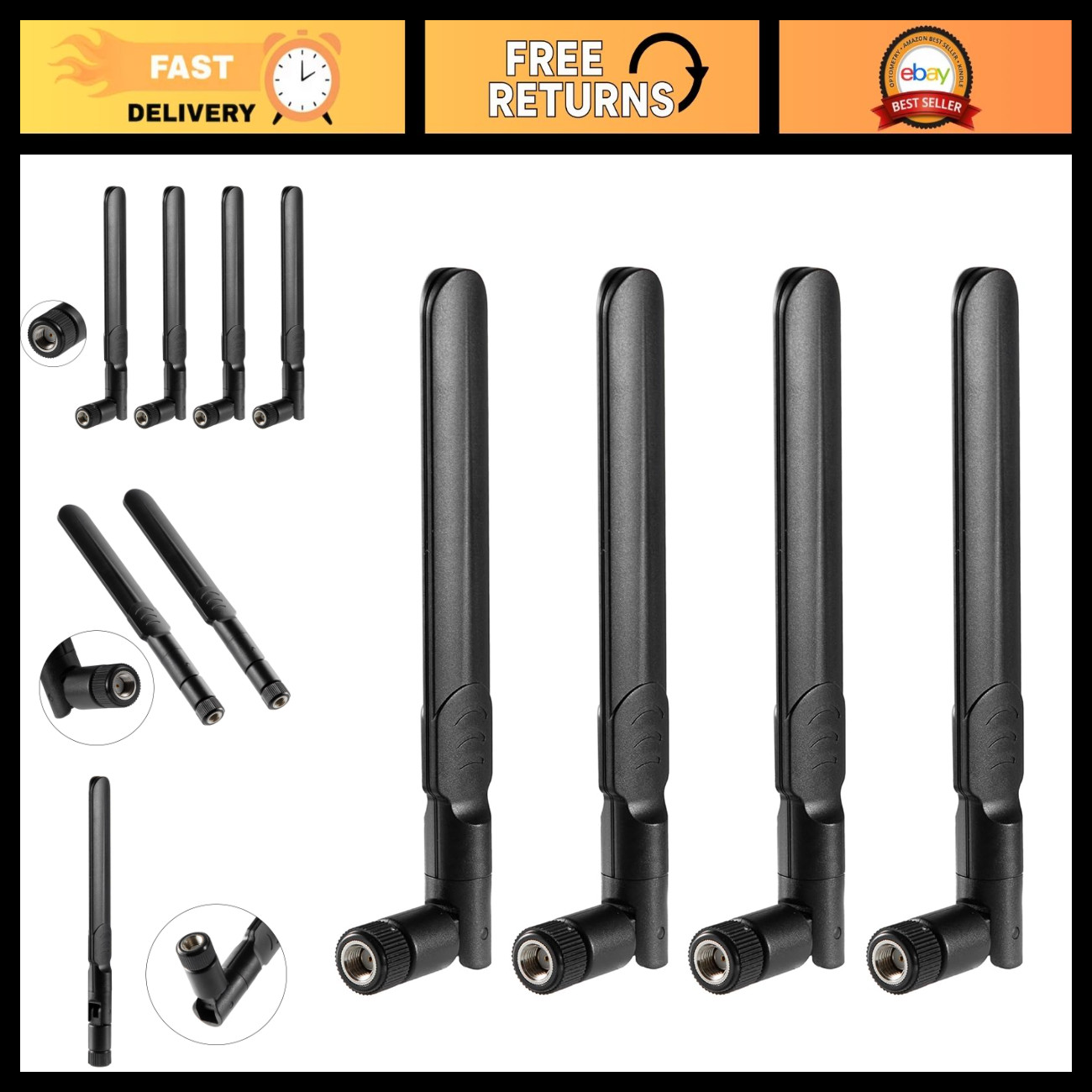 4-Pack 8dBi RP-SMA Male 4G LTE Long Range Antenna for Trail Cameras, Replacement