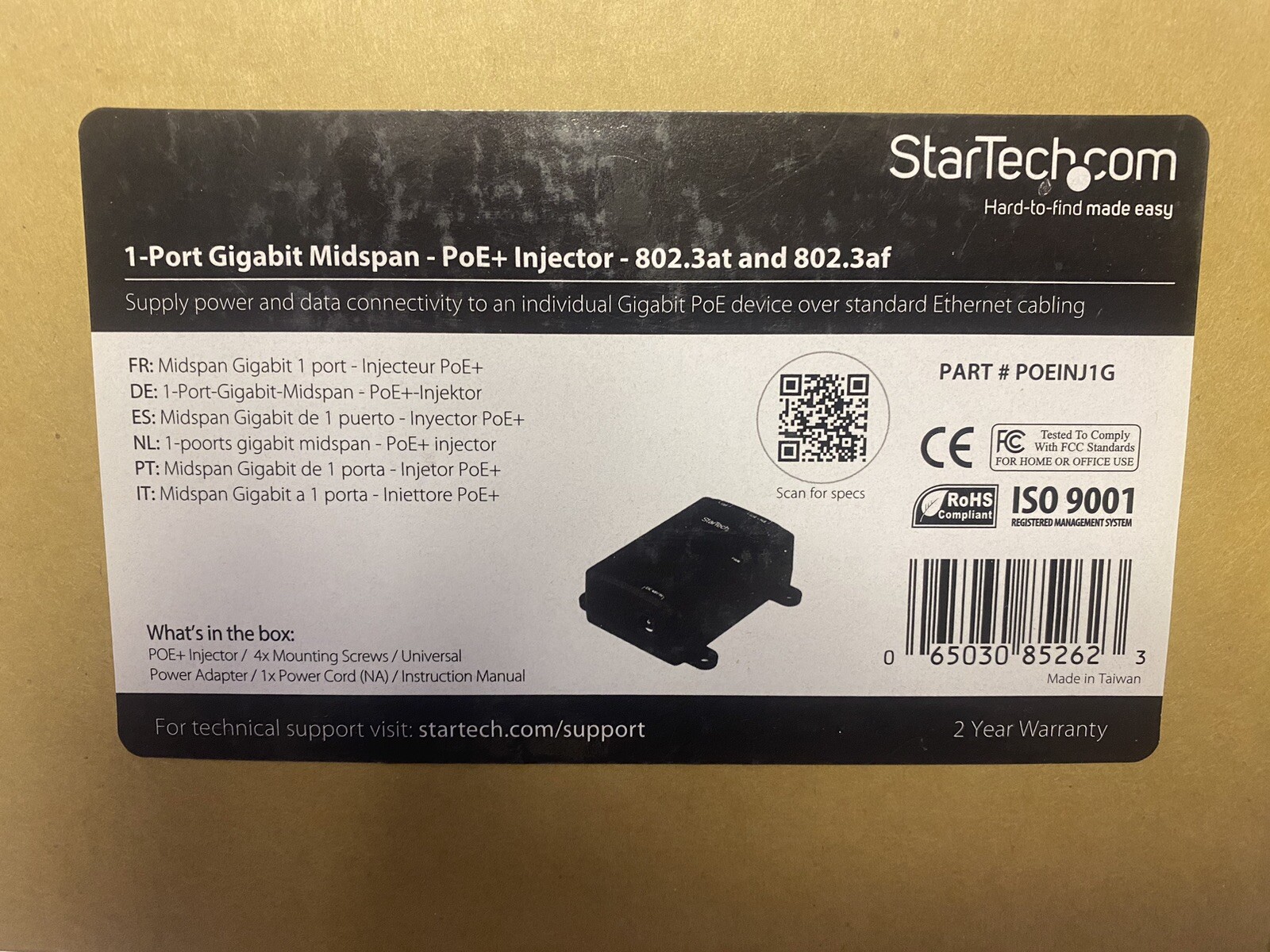 STARTECH 1 PORT GIGABIT MIDSPAN POE + INJECTOR 802.3AT, 802.3AF ULN3-7