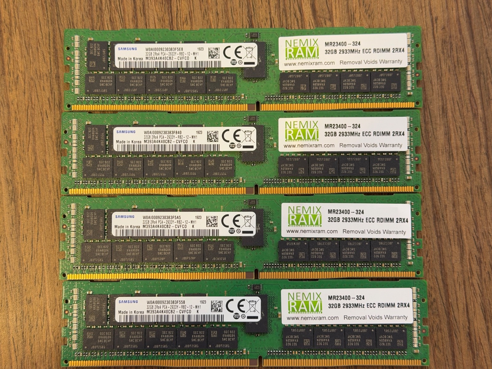 Lot of 4 - SAMSUNG/NEMIX RAM 32GB DDR4 2933MHz PC4-23400 ECC RDIMM 2Rx4 - 128GB