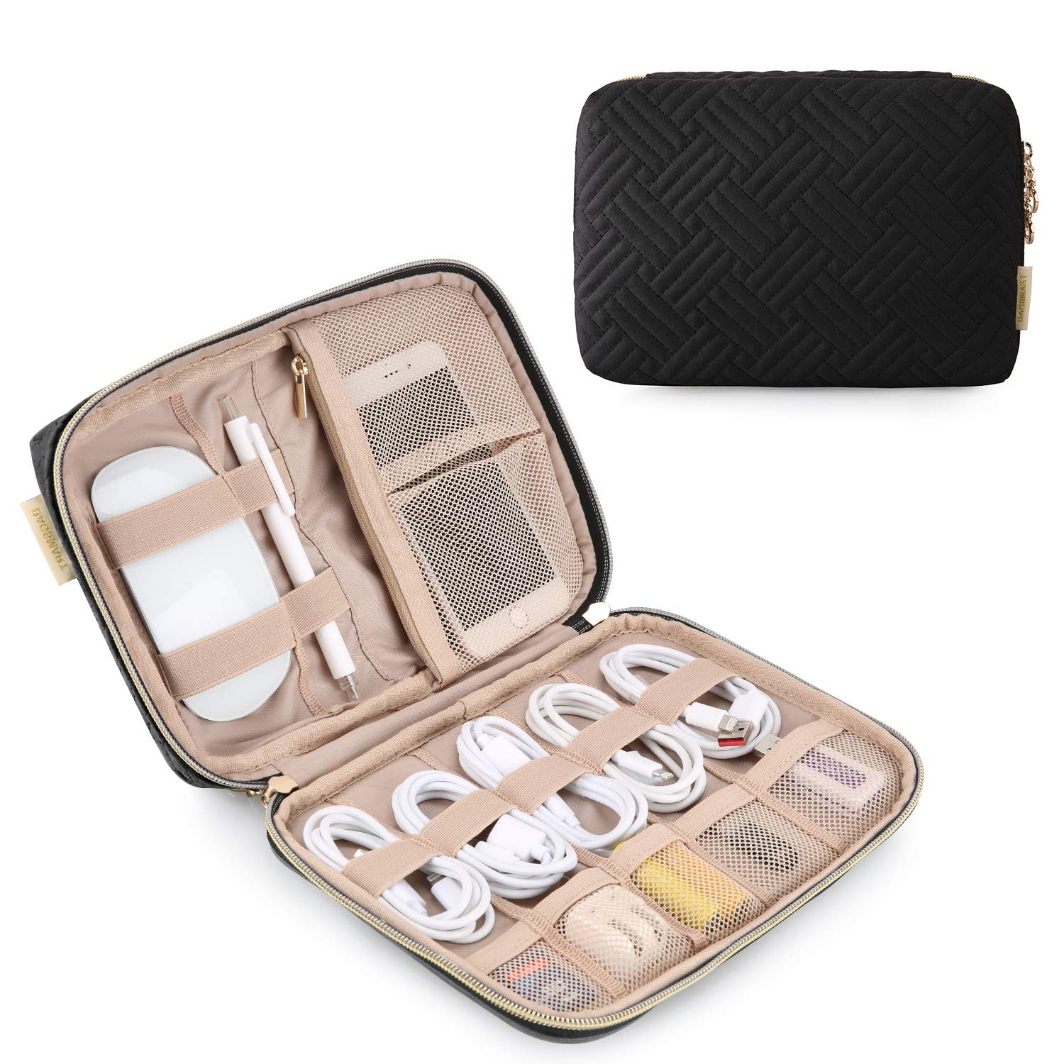 BAGSMART Large Electronics Travel Organizer Case for Wome, large, B-Black