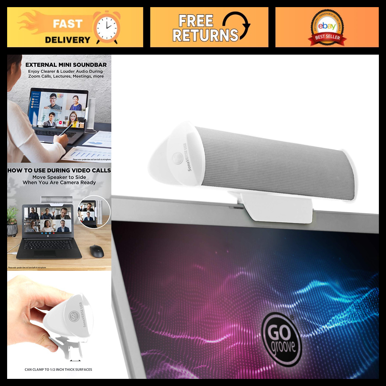 USB Powered Mini Sound Bar Speakers for Laptop - Clip-On Portable External Audio