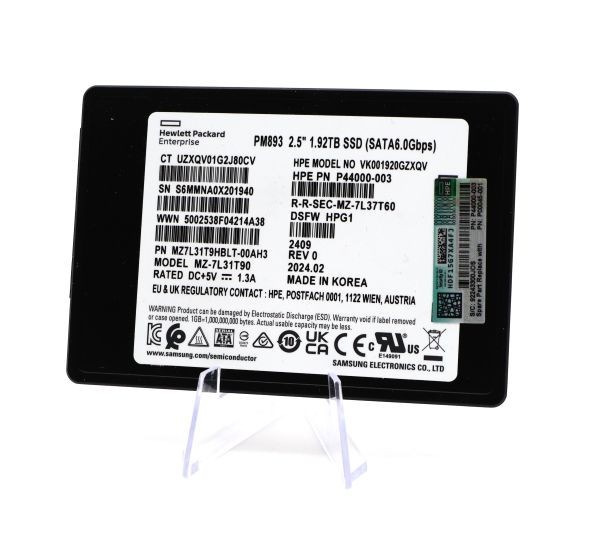 HPE Samsung PM893 1.92TB Enterprise SSD 2.5 inch SATA - 100% Smart - 0 Hours