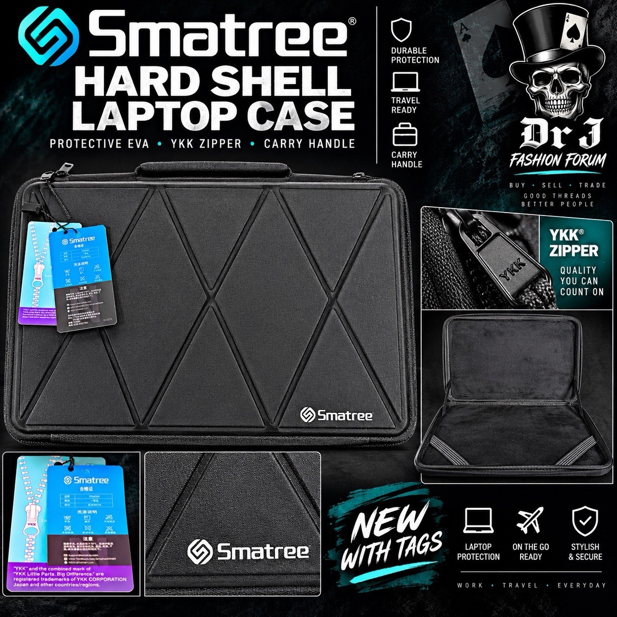 Smatree Hard Shell Laptop Carrying Case Black EVA YKK Zipper Handle NWT