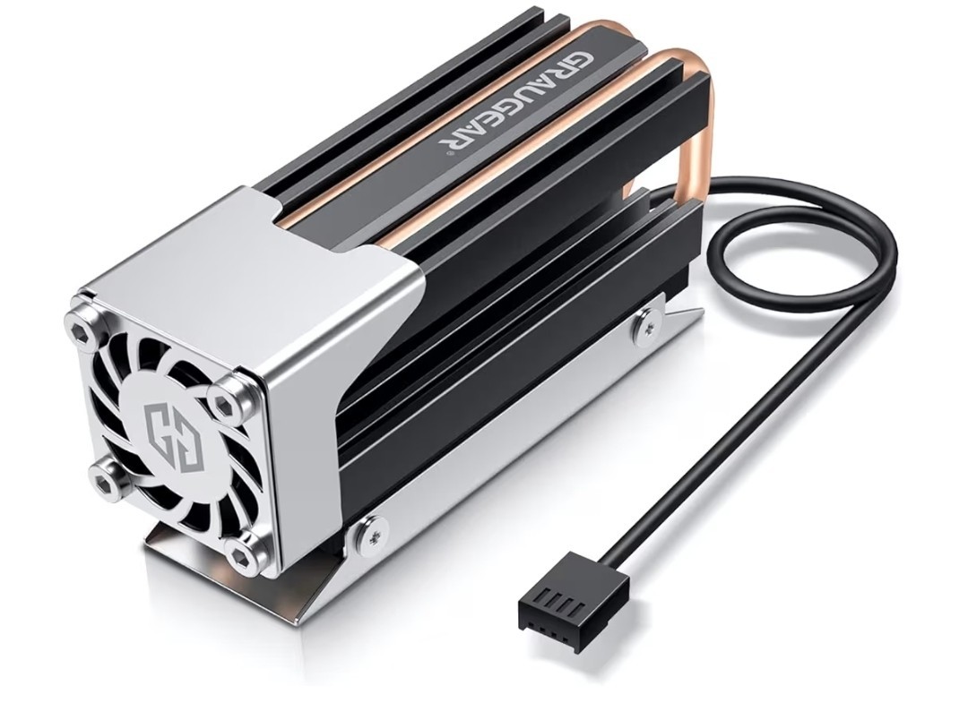 Ultra-Quiet M.2 2280 SSD Heatsink with Efficient Fan & Dual Copper Cooling Pipes