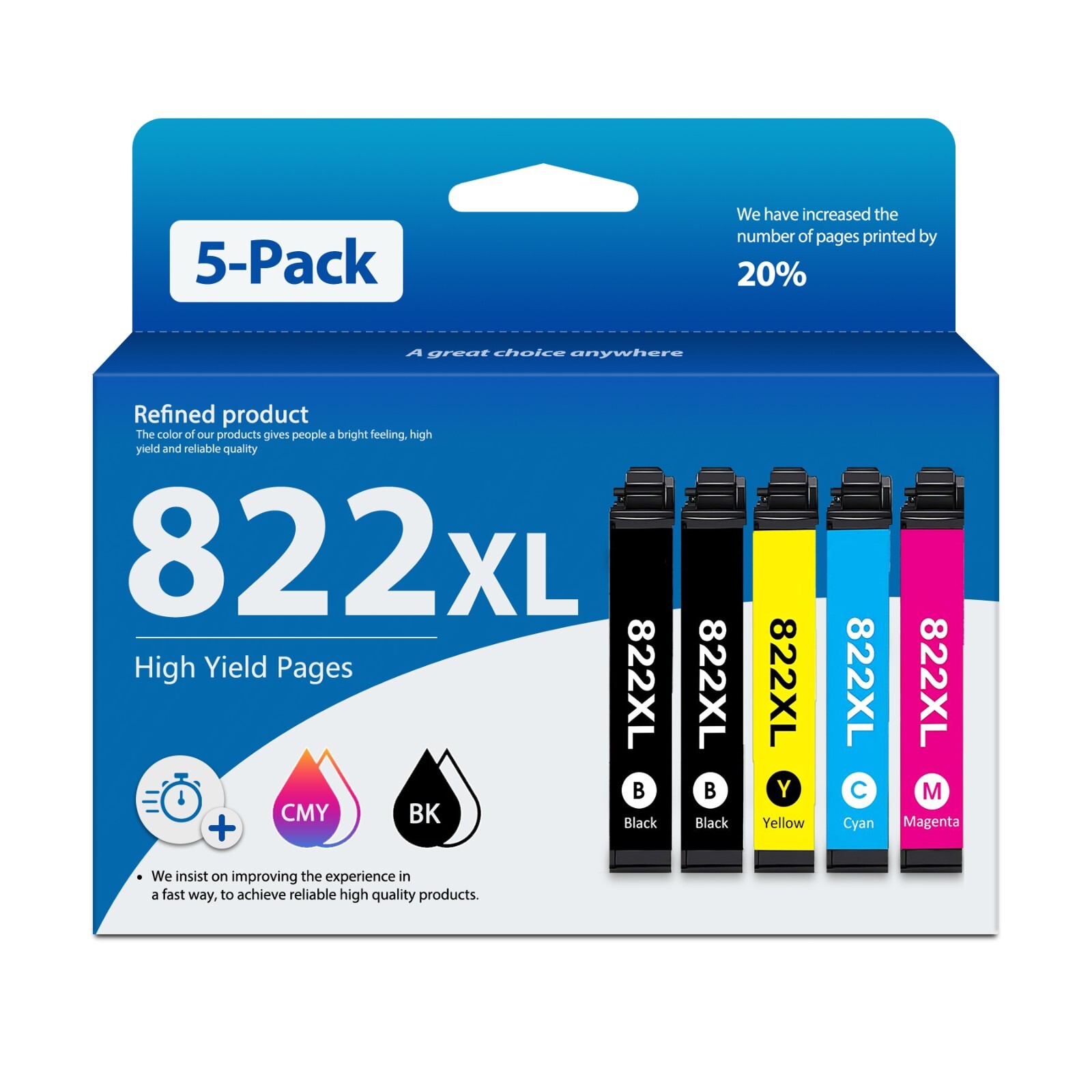 822XL 5PK Replacement Ink Cartridge for WorkForce Pro WF-3820 WF-4820 WF-4830 33