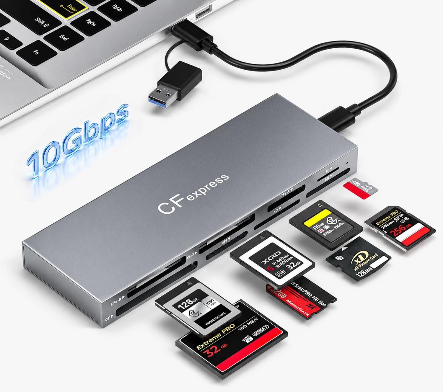 CFexpress Type B & A Card Reader, Professional 8-Slot USB 3.2 Silver