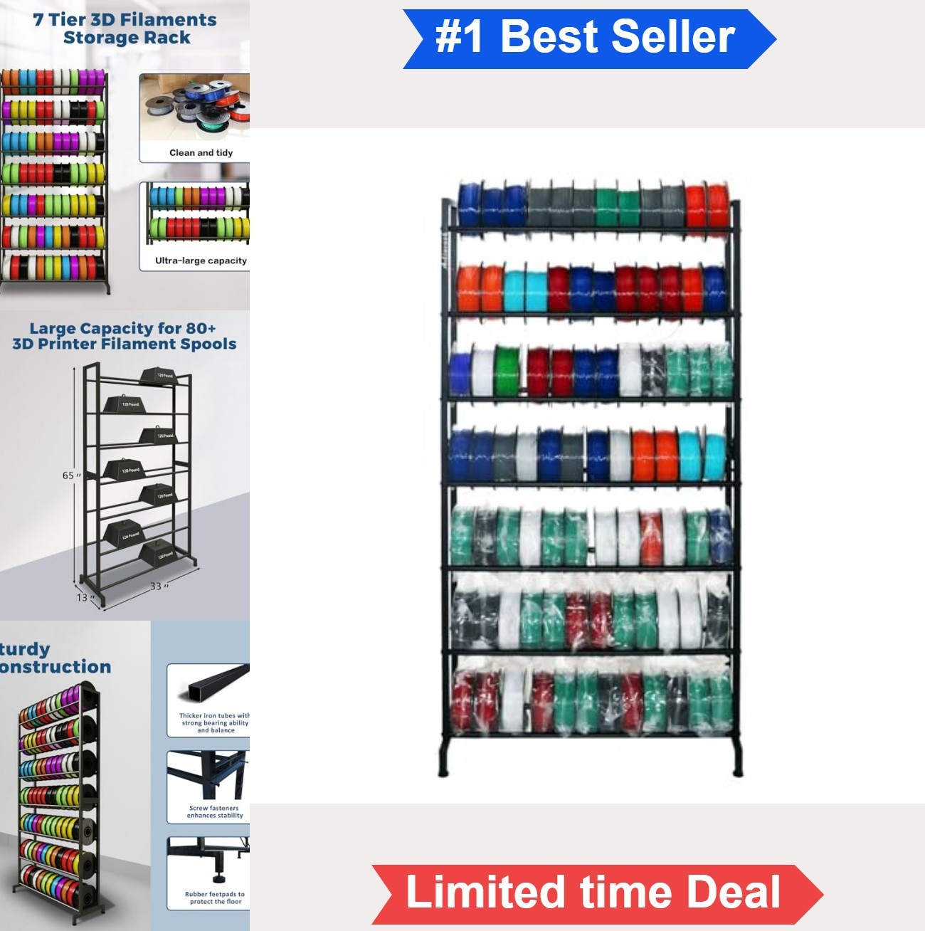 3D Printer Filament Rack 7 Tier Metal Heavy Duty Storage 80 kg Capacity Spools