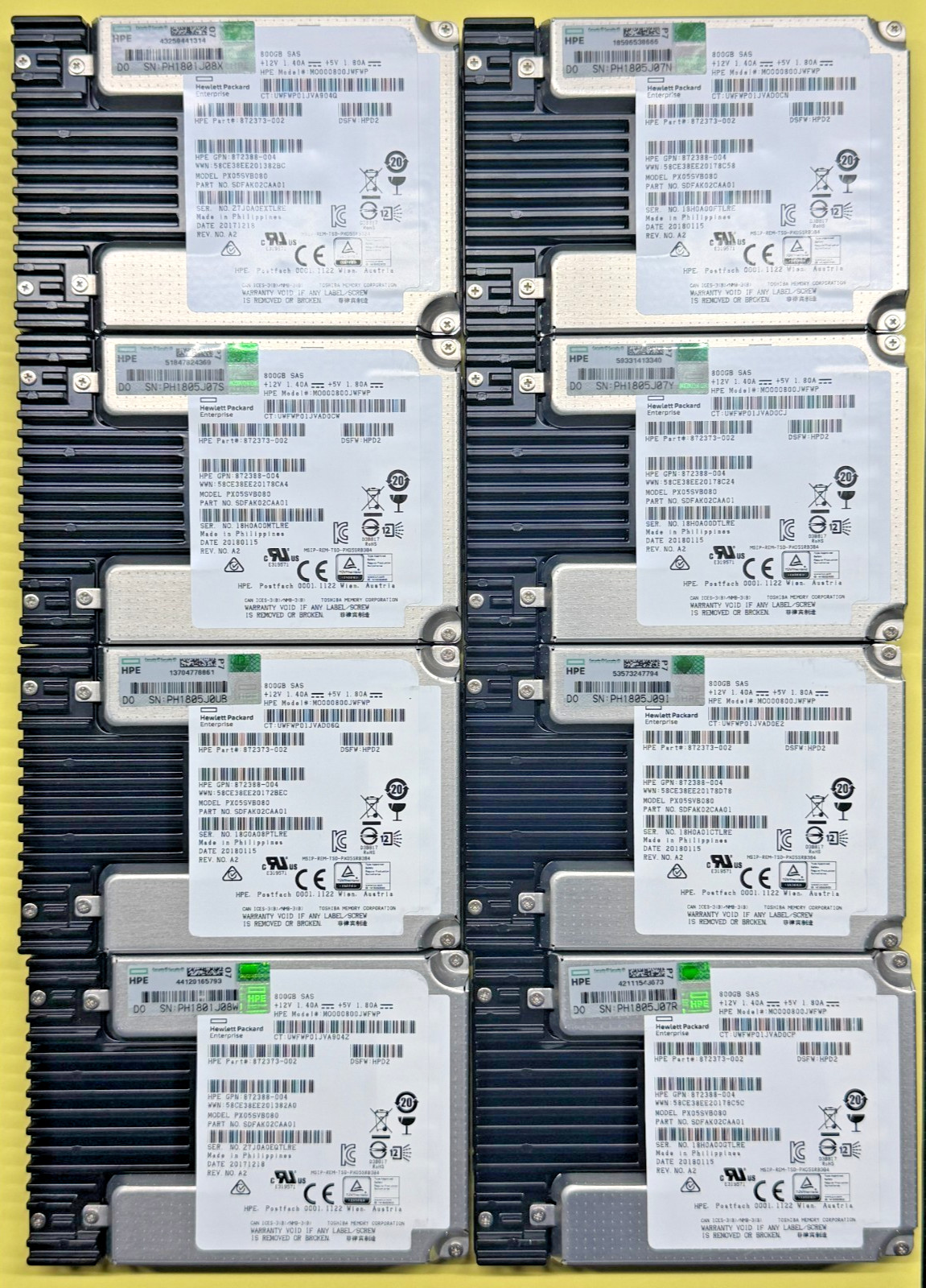 Lot of 8 HPE 800GB SAS Enterprise SSDs PX05SVB080 MO000800JWFWP— 78%+ Health