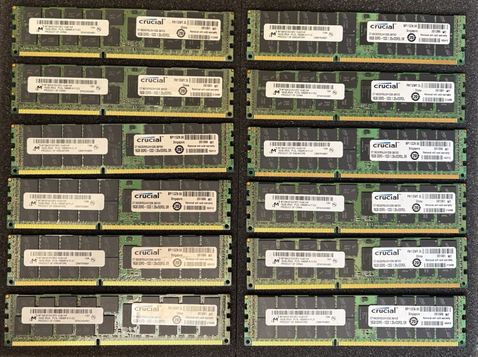 Micron 16GB 2Rx4 PC3L-10600R | Server RAM/ECC | **LOT OF 12**