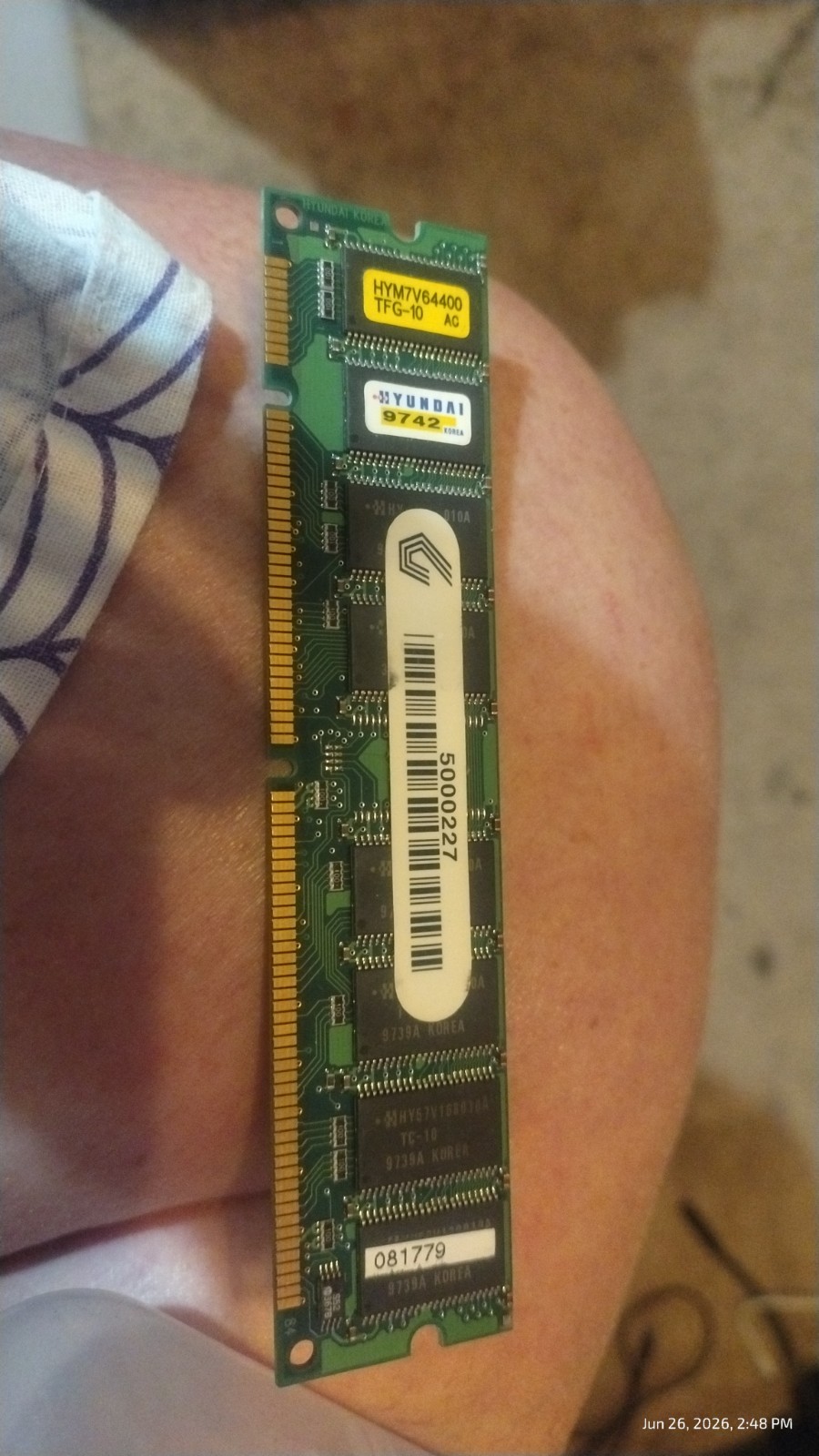 HYUNDAI HYM7V64400TFG-10 32MB 168pin PC-66 SD-RAM Compaq 278031-002 MEMORY OK.