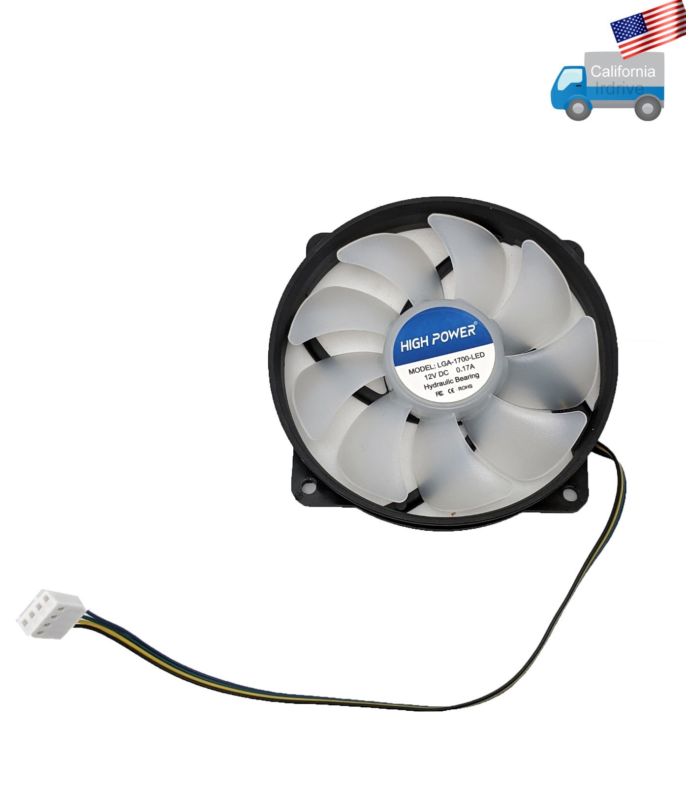 Low-Profile 95mm x 15mm Replacement 4pin PWM Blue LED CPU Cooler Fan, 80mm Frame