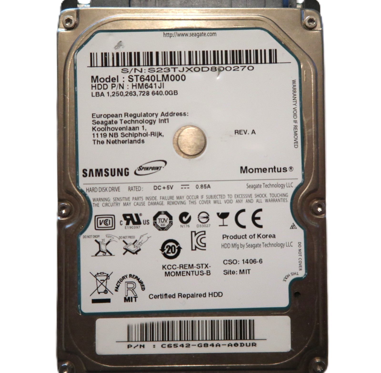 Samsung ST640LM000 HM641JI (S23T) C6542-G84A 2.5" 640gb Sata HDD Korea 1406-6