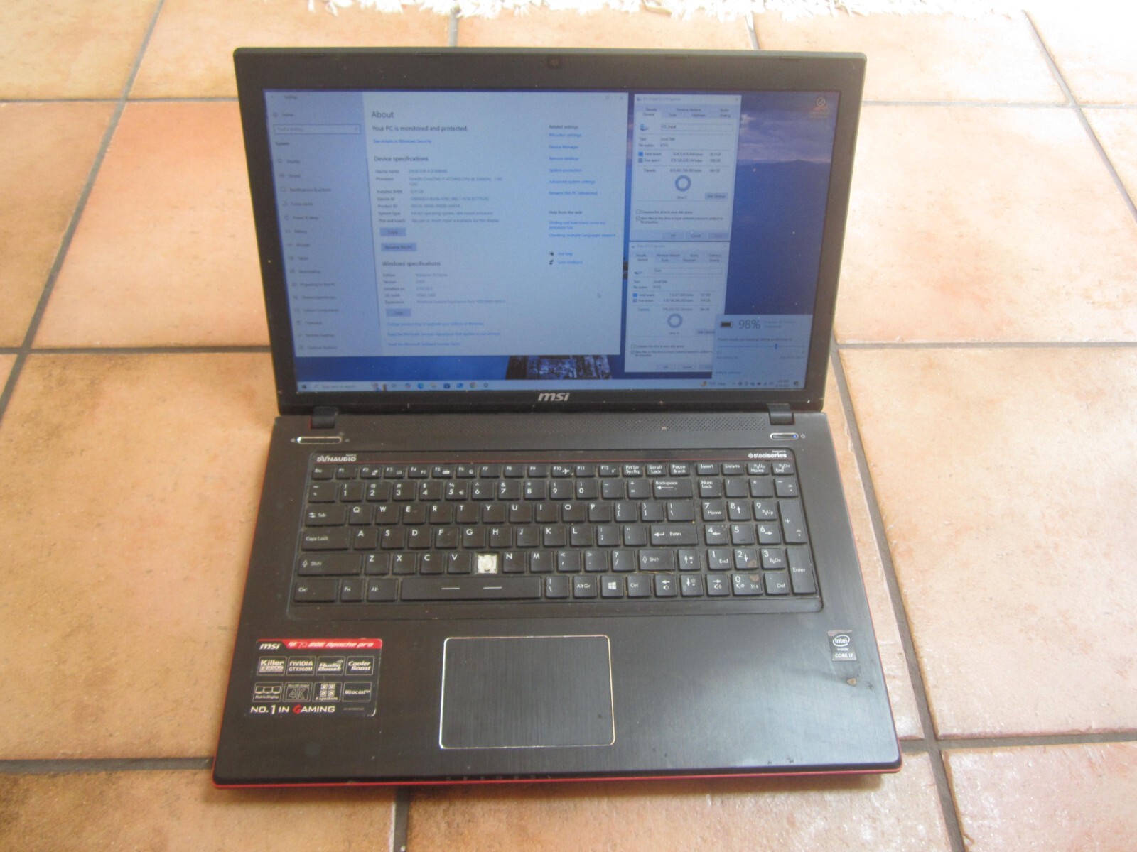 MSI GE70 2QE APACHE PRO MS-1759 Laptop 12GBRAM 1TBHD GOOD SCREEN NoCORD - WORKS