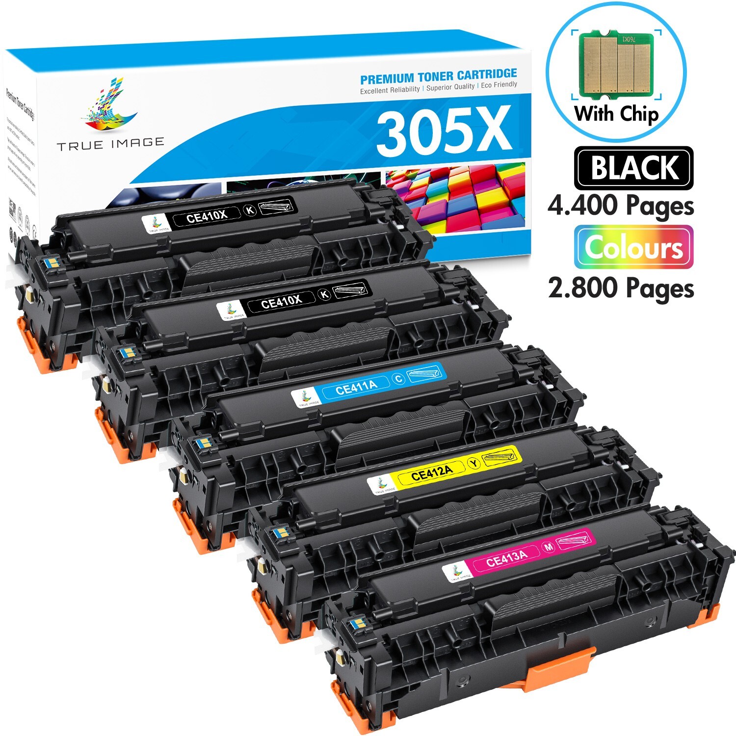 5PK Toner CE410A -CE413A 305A Set For HP LaserJet Pro 300 400 color MFP M375nw