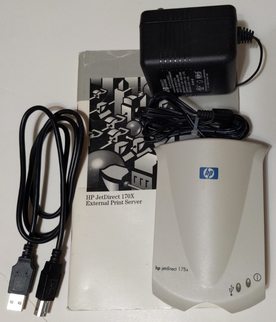 HP Jetdirect 175x Model J6035C Network Print Server w/Orig Power Supply & Manual