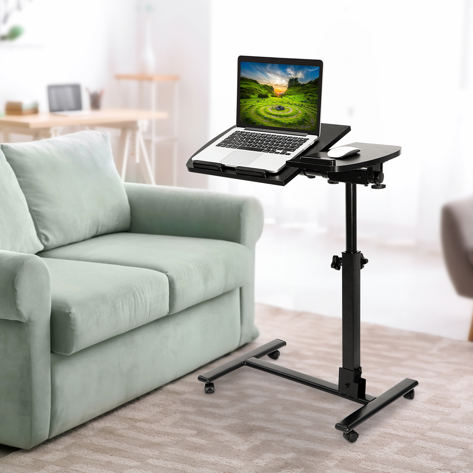  Laptop Desk Adjustable Height Laptop Stand Rolling Table Notebook W/ 4 Casters