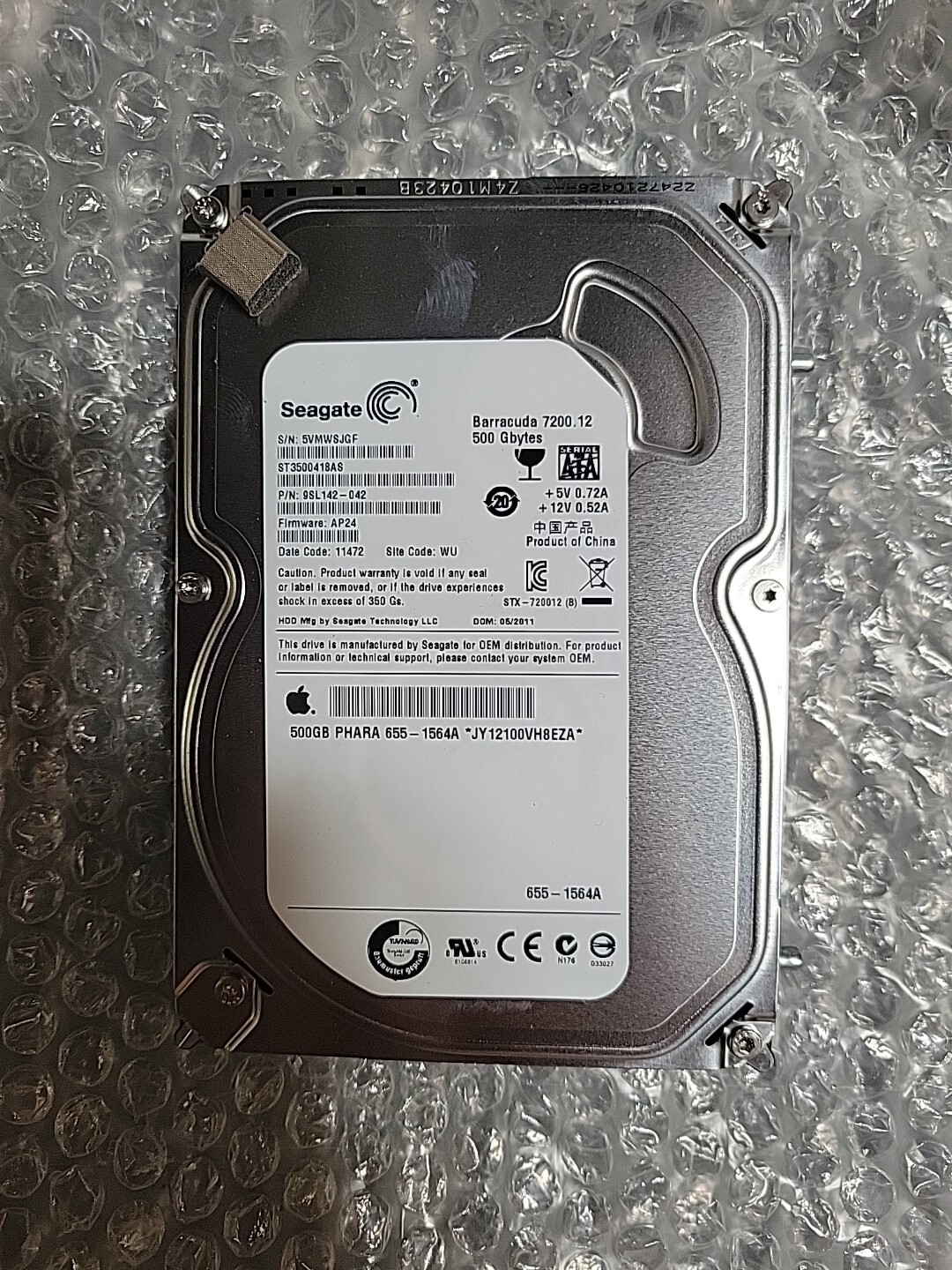 ST3500418AS 9SL142-042 FW:AP24  Apple#655-1564A 500gb Sata Hard drive