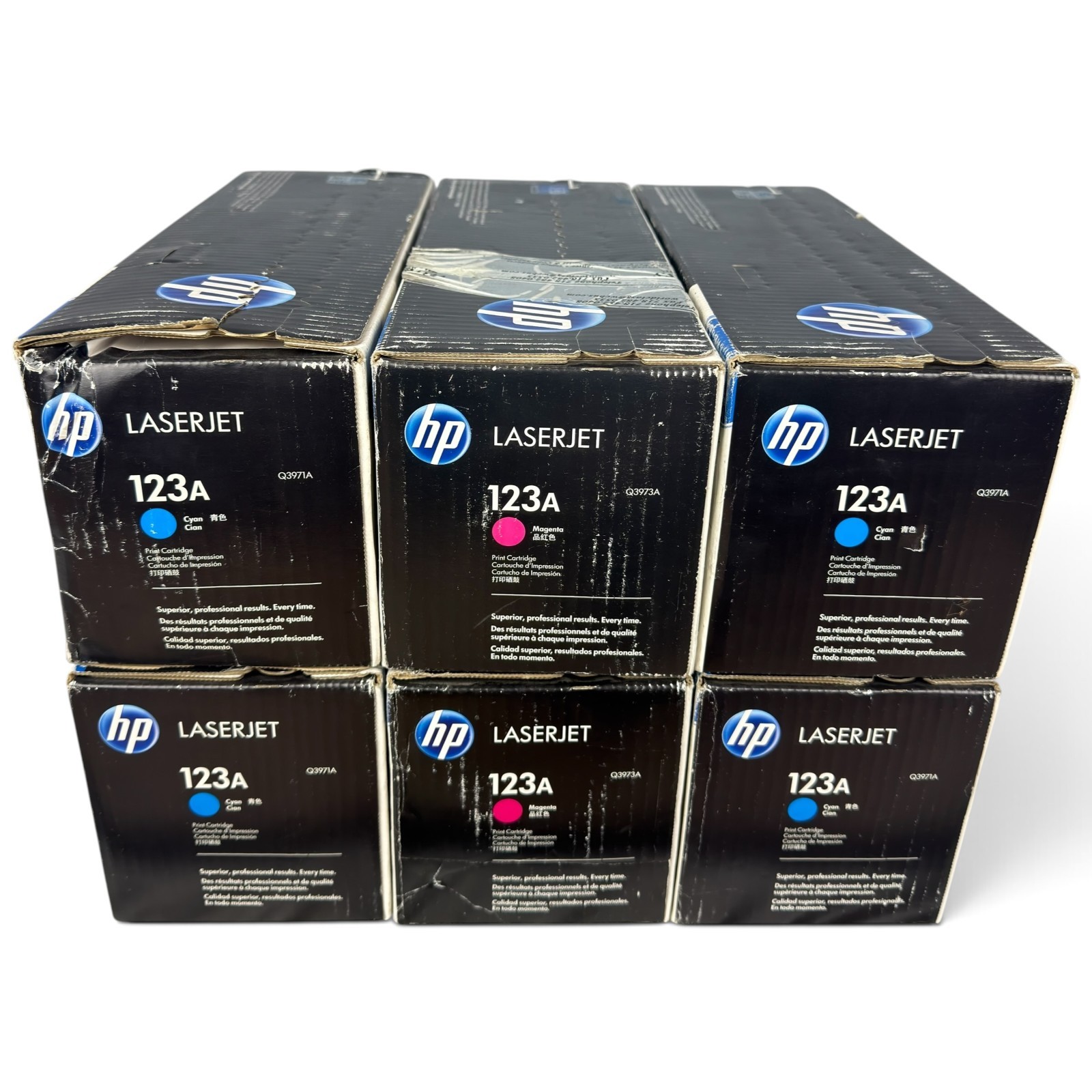 HP 123A LaserJet Toner Lot - Cyan Q3971A + Magenta Q3973A (Set of 6)