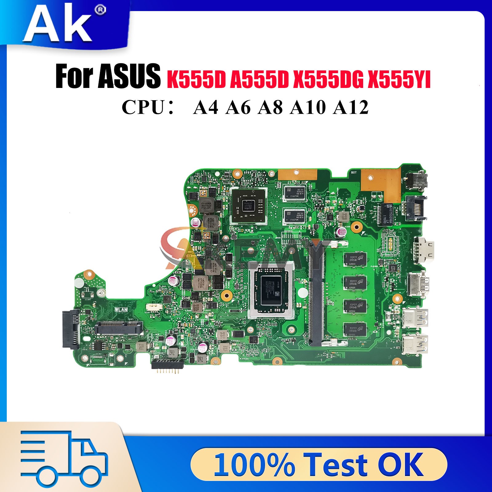 X555DG Laptop Motherboard For ASUS A555D K555D X555YI Mainboard W/ CPU tests OK