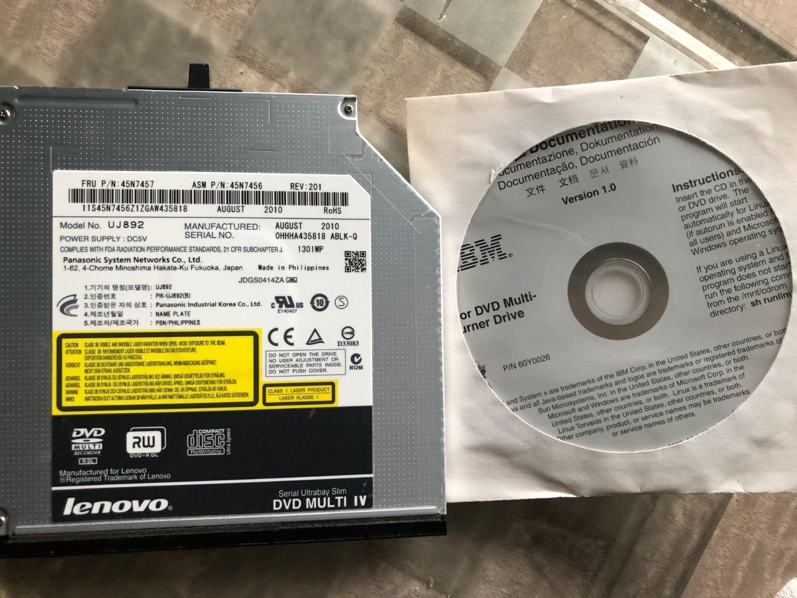 ThinkPad T400 T500 T410 W500 X230 CD/DVD Burner Player 45N7457