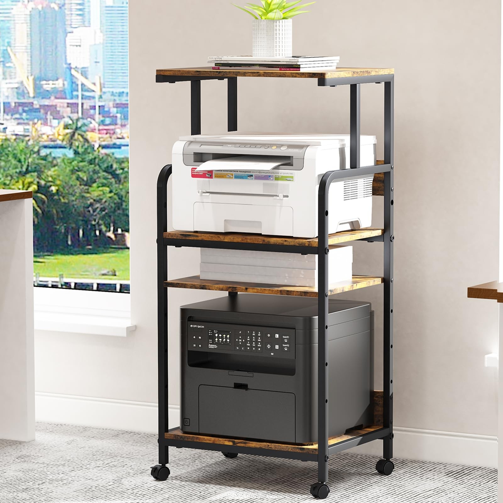 Arbuxzuy 4 Tier Printer Stand with Storage Shelf, Large Tall Printer Cart wit...