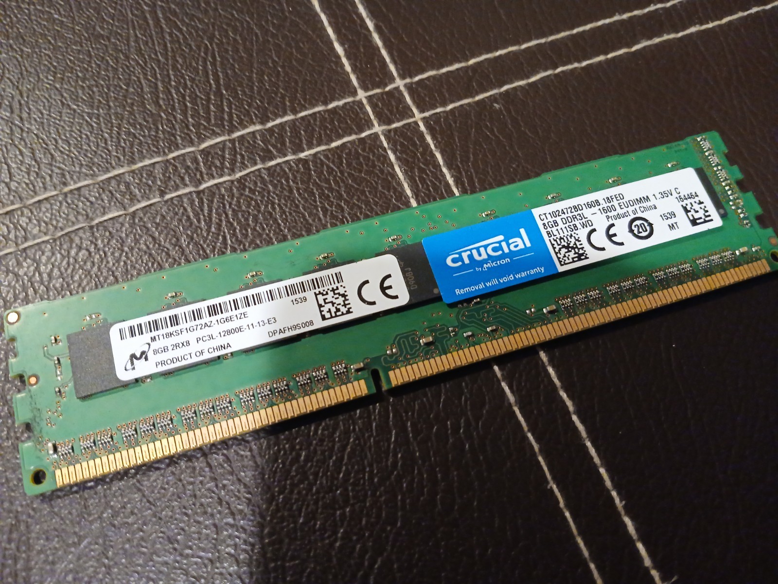 Micron MT18KSF1G72AZ-1G6E1ZE 8GB 2Rx8 DDR3L-1600 ECC UDIMM RAM
