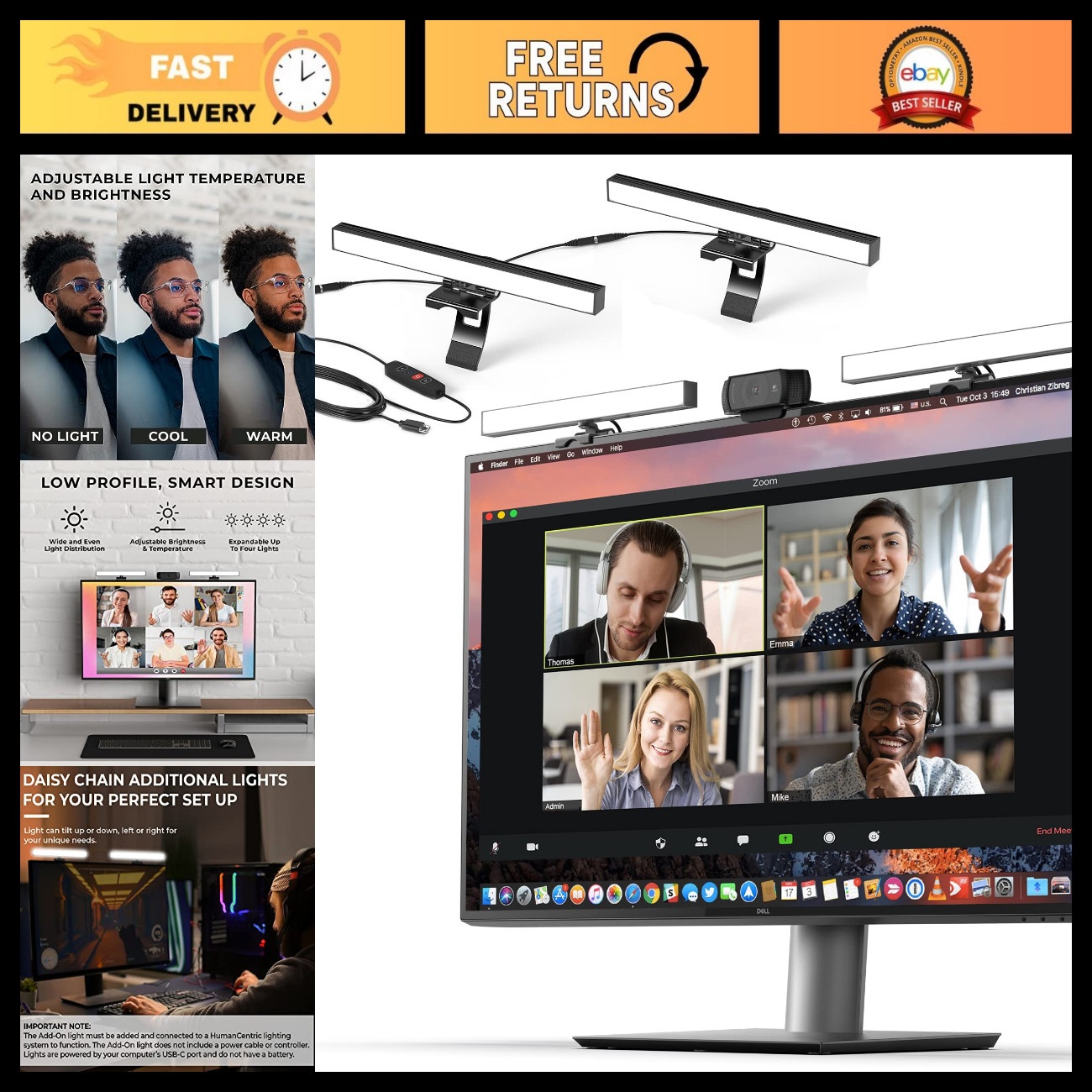 LED Video Conference Lighting - Adjustable Webcam Light for Streaming & Zoom Cal