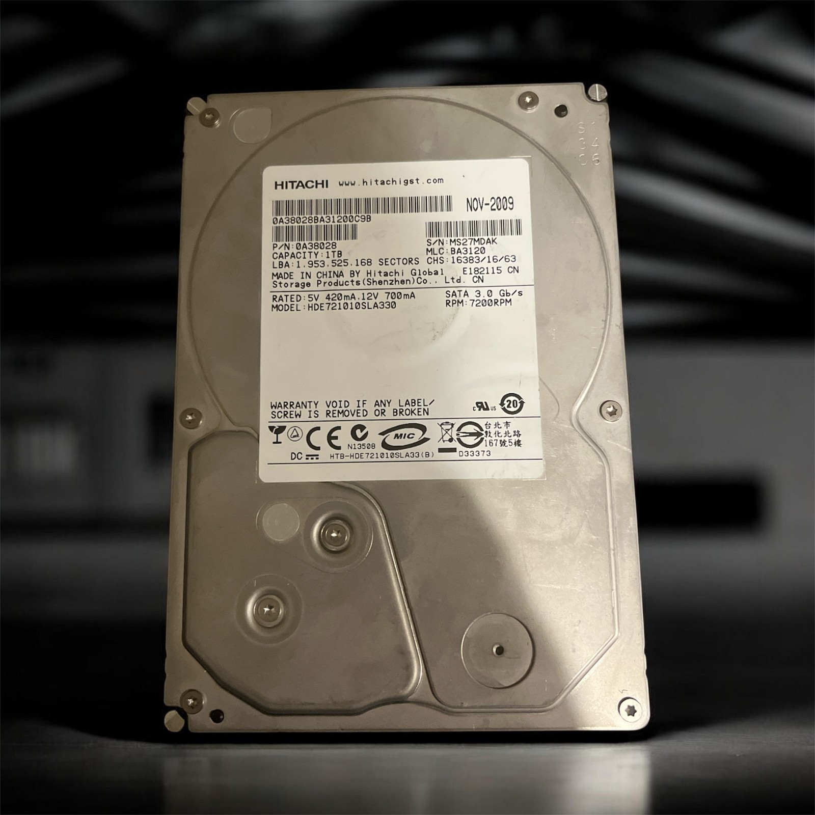 Hitachi Deskstar 7K1000.C 1TB 7200RPM SATA 3.0Gb/s 3.5” HDD HDE721010SLA330