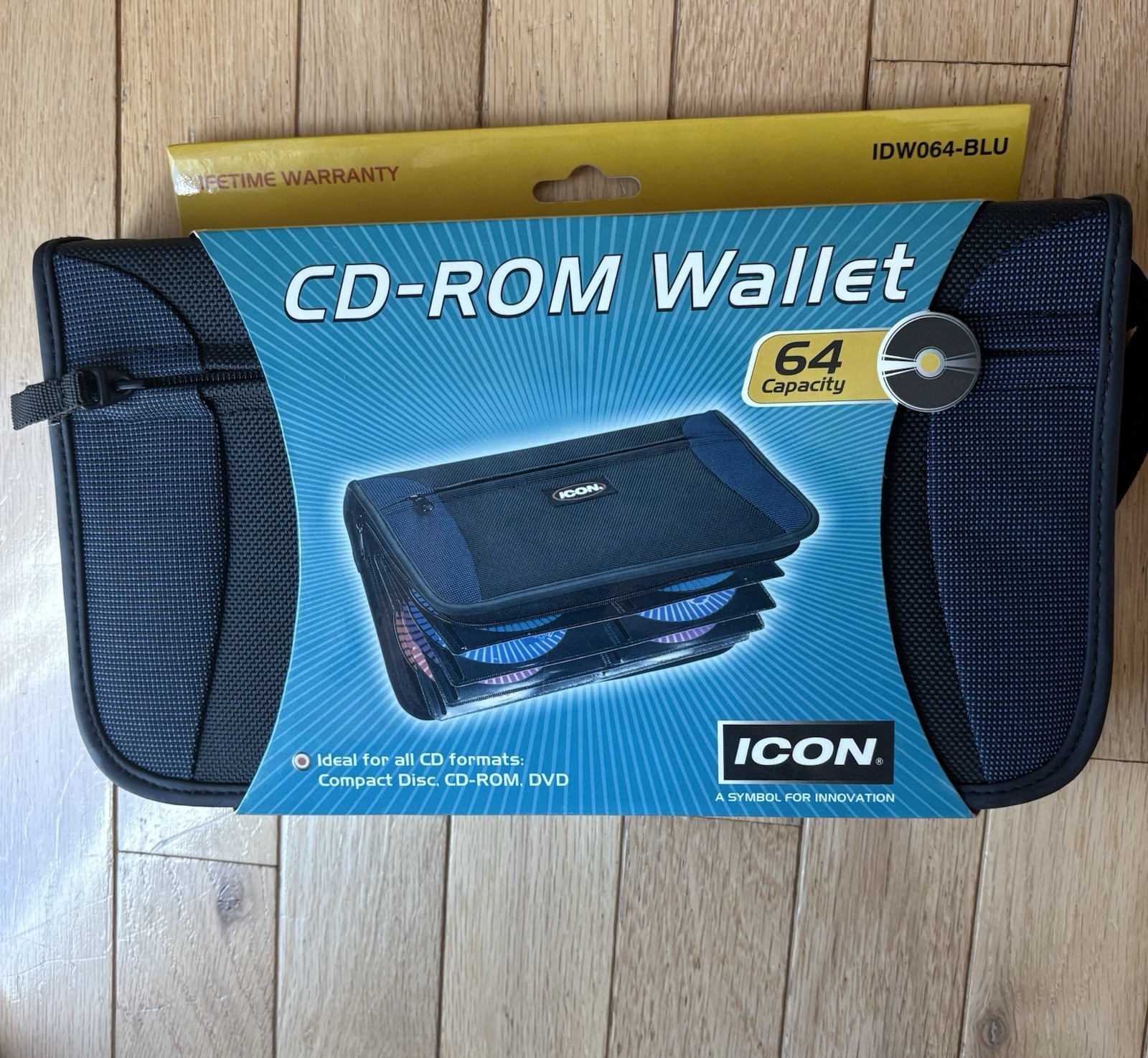 ICON Nylon CD/DVD/Blu-ray Wallet Carry Case 64 Disc Wrist Strap Zipper