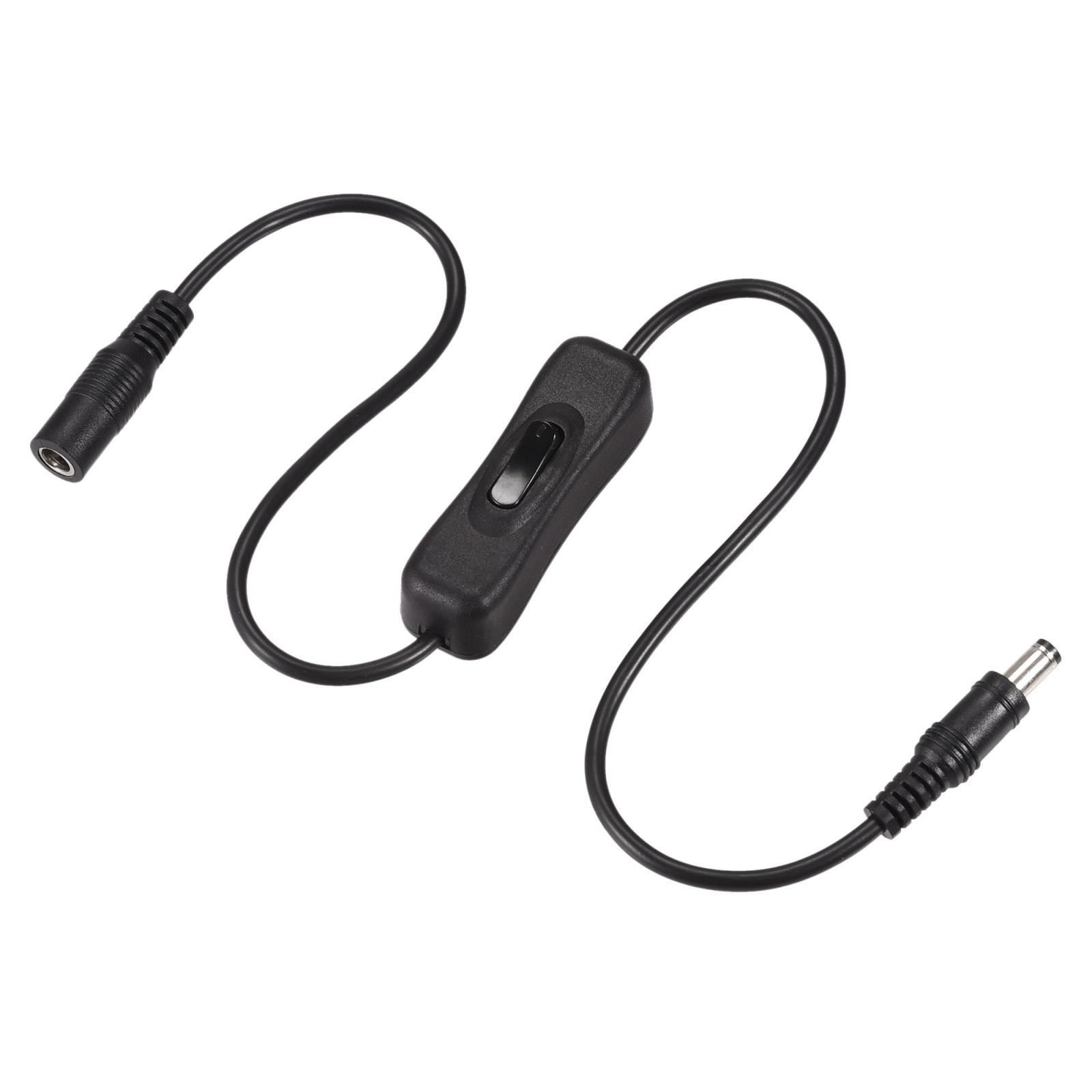 DC Cable with ON/OFF Switch 5.5mm x 2.5mm DC Male to Female Cord 50cm Black 2Pcs