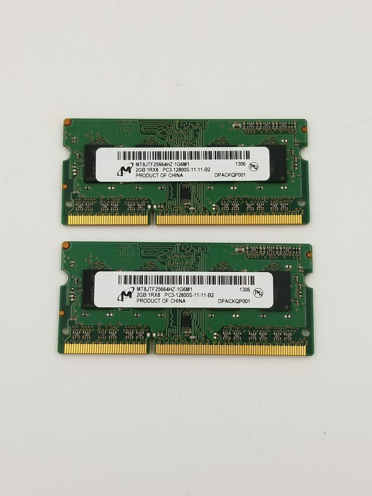 Two Micron 2GB 1Rx8 PC3 12800S-11-11-B2 DPACKQP001 (2GB x 2 = 4GB)