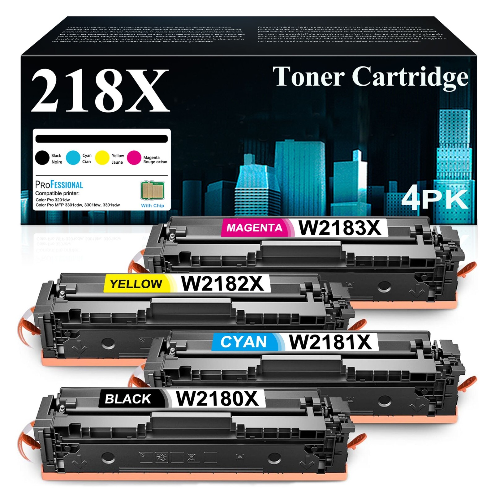 Compatible HP 218X Toner Cartridge with Chip 4PK for Pro 3201, MFP 3301fdw