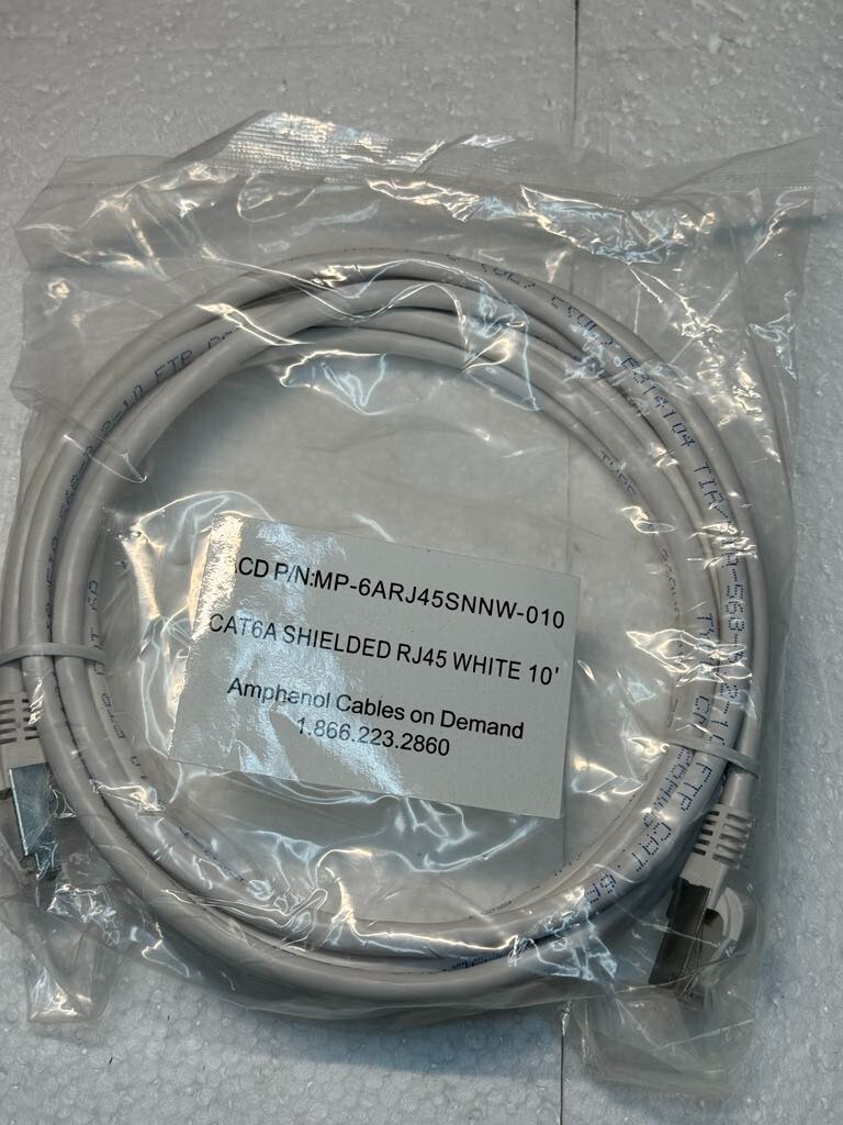 Lot of 8 Amphenol MP-6ARJ45SNNW-010 Cat6A FTP Patch Cable Shielded RJ45 650MHz