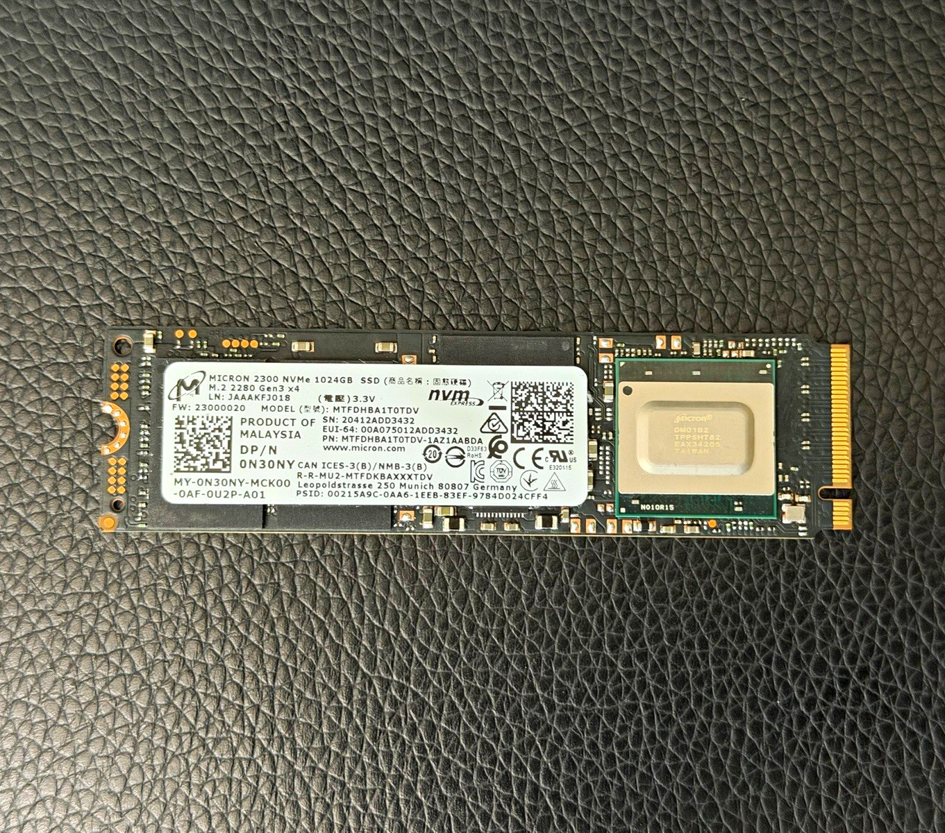 Micron 2300 1TB PCIe Gen3 x4 M.2 2280 NVMe SSD MTFDHBA1T0TDV 100% Health