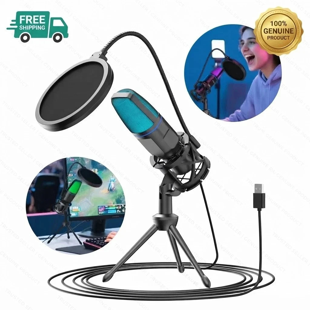 USB Condenser Microphone PC Laptop RGB Gaming Streaming Podcast 🚛✅