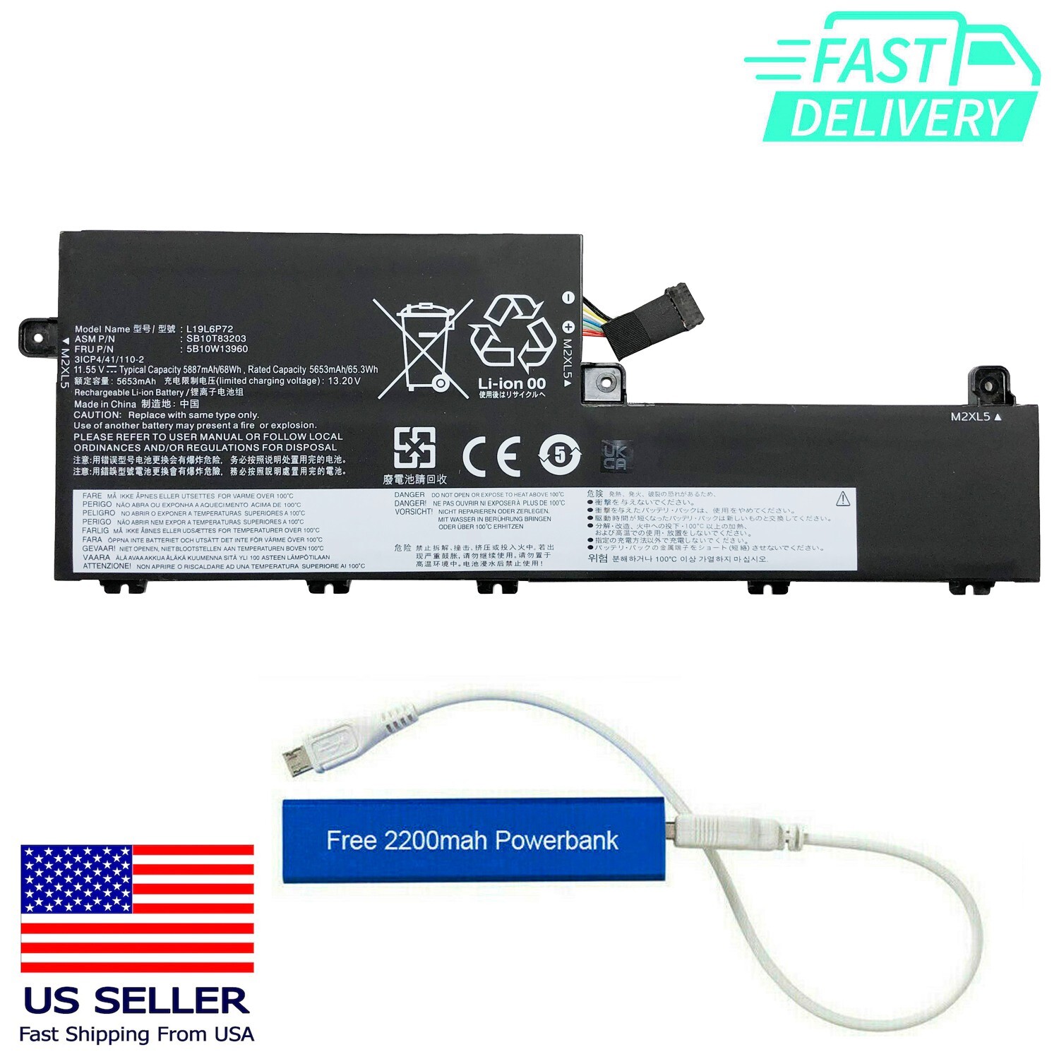 L19C6P72 5B10W13960 BATTERY FOR LENOVO THINKPAD P15V T15P GEN 1 2 3 68W L19L6P72