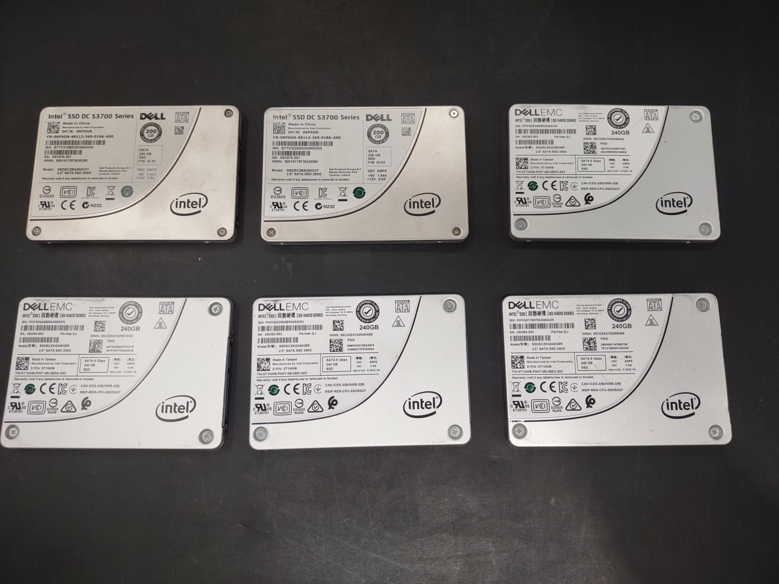 Lot of 6 Dell Intel SATA SSD 200GB / 240GB Mixed Models - Wiped and Tested