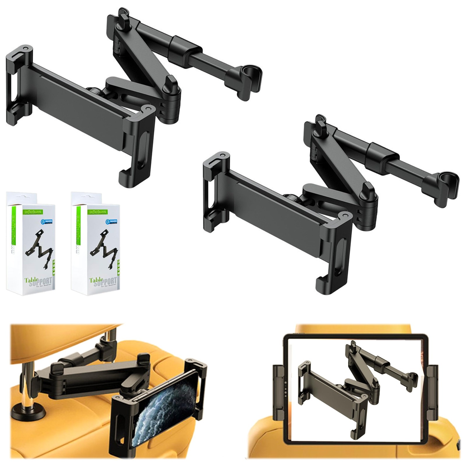 YTDSUP 2026 Car Headrest Tablet Holder 2 Pack, (3 in 2 PACK-5.3-10.6", Black