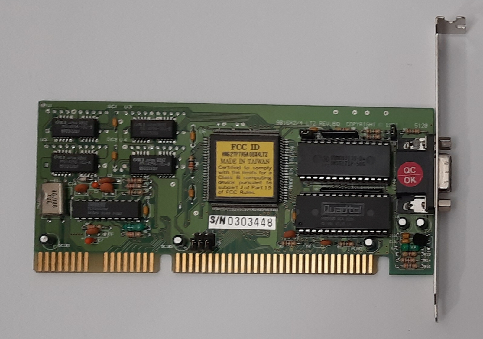 Trident 9016X2/4 LT2 REV. BD ISA Graphics Card (TVGA9000B, 512KB, Retro, 1992)