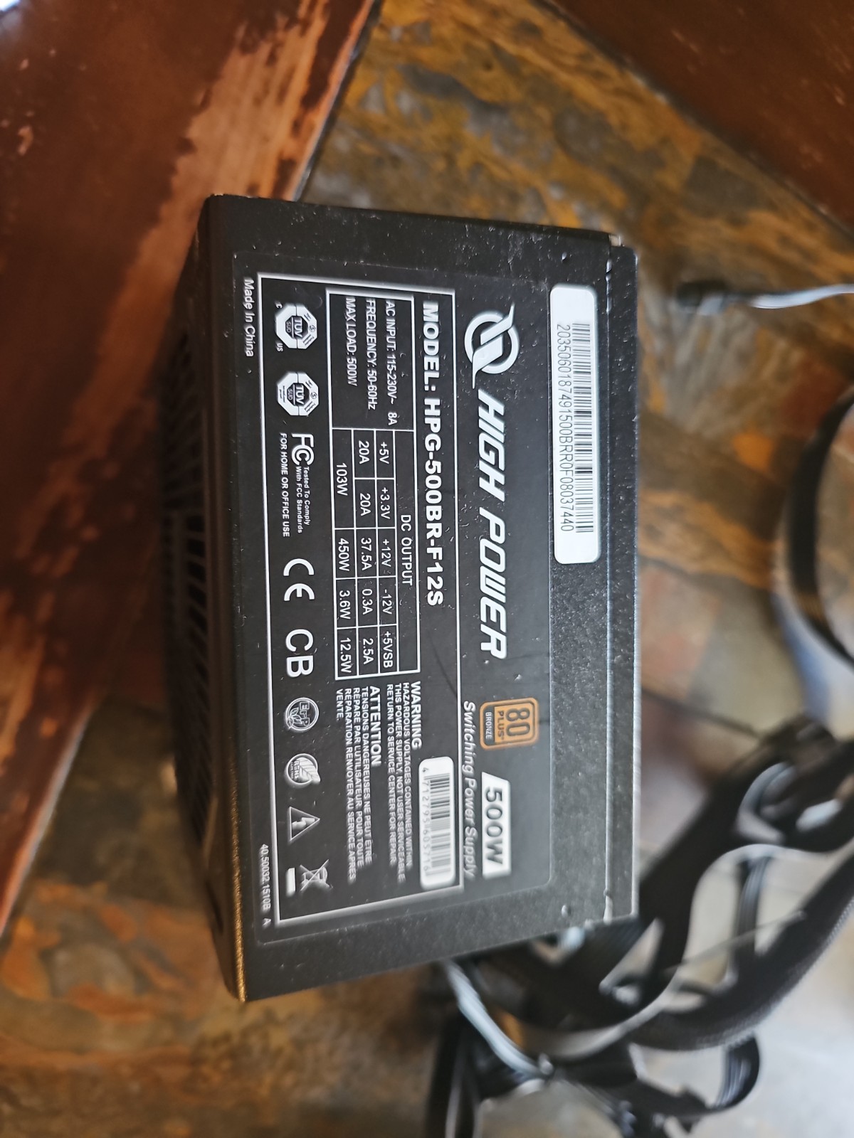 High Power 500W ATX 80 Plus Bronze Power Supply Black HPG-500BR-F12S