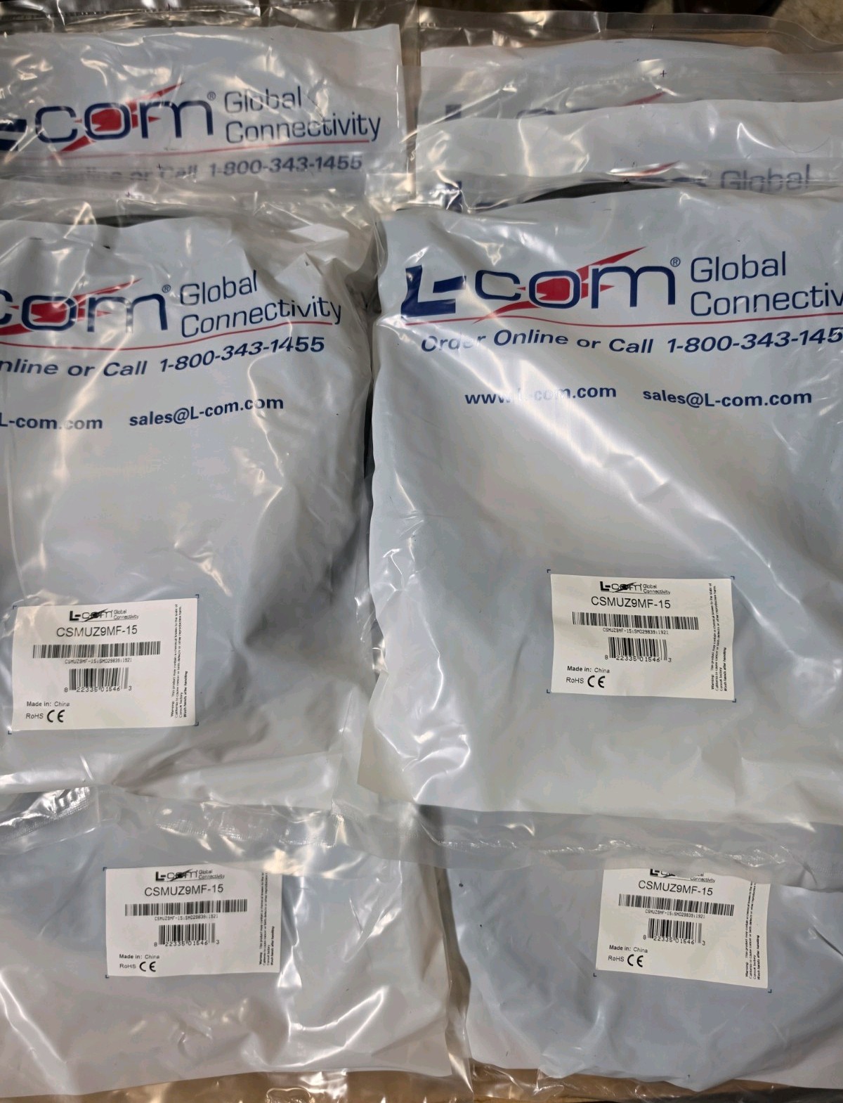 L-com CSMUZ9MF-15 LSZH D-Sub Cable DB9 Male to Female 15 ft RS-232 Lot of 10. 
