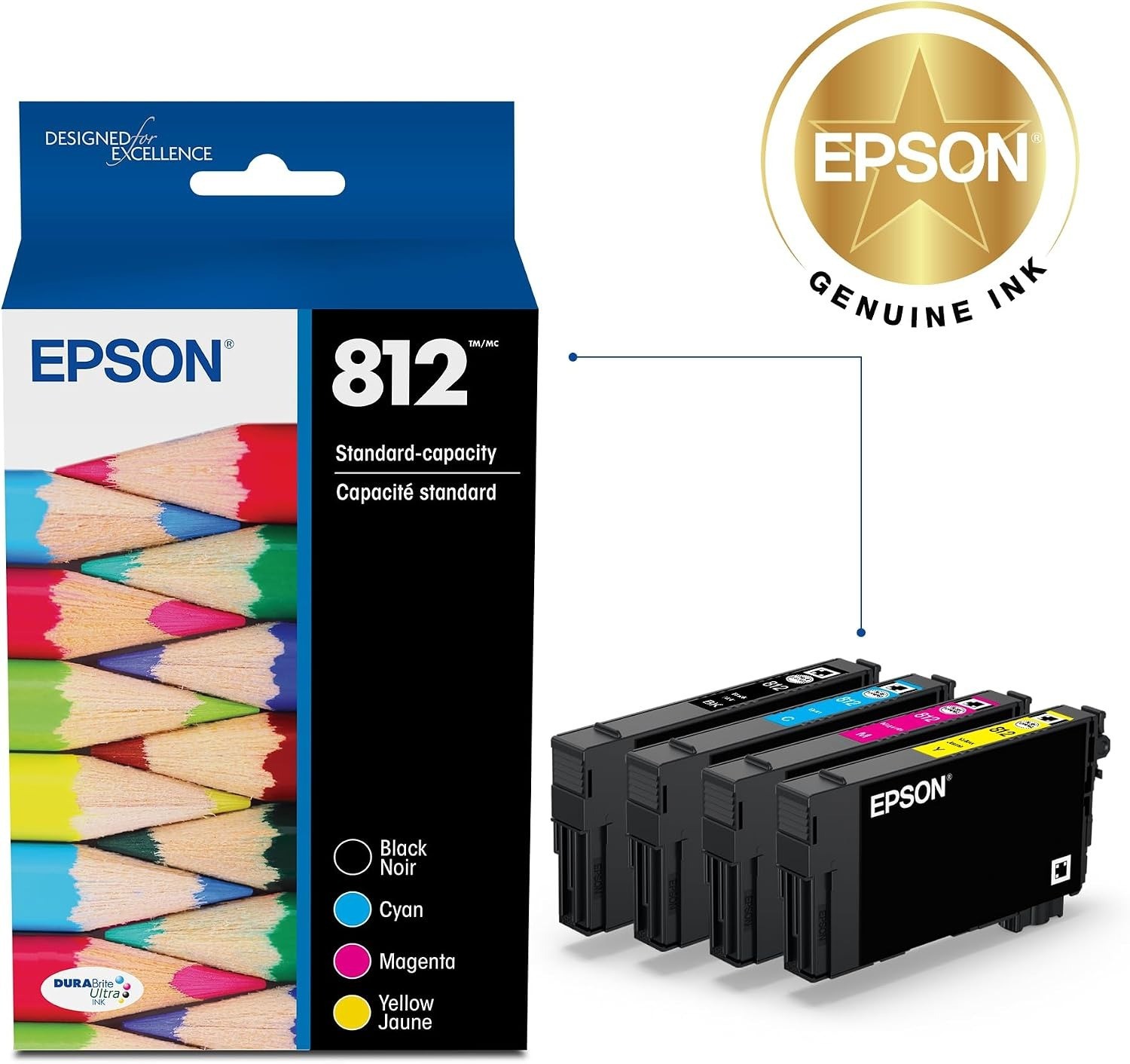 Epson 812 T812120-BCS Ink C/M/Y/K 4-Pack Standard Capacity 